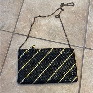 Glamorous Black and Gold Sequin Clutch with Chain Strap